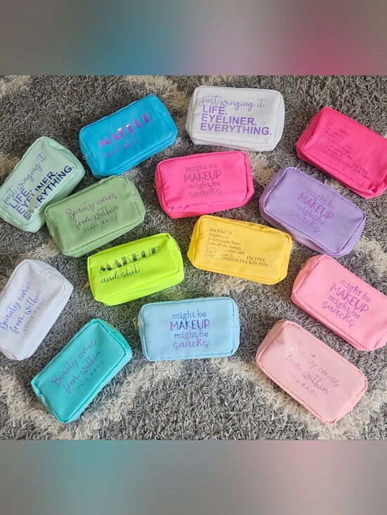 Hand Crafted Handbags - Snarky, Sassy & Sarcastic Nylon Cosmetic Pouch w/ HOLOGRAPHIC Font (PICK 1)